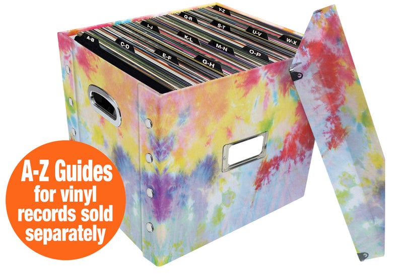 Snap-N-Store Vinyl Record Storage Box - Pack of 1-13.2 x 12.625 x 12.5 Inch LP Holder with Lid for 12-inch Records - Crate Holds up to 75 Vinyl Albums - Tie Dye - Image 4